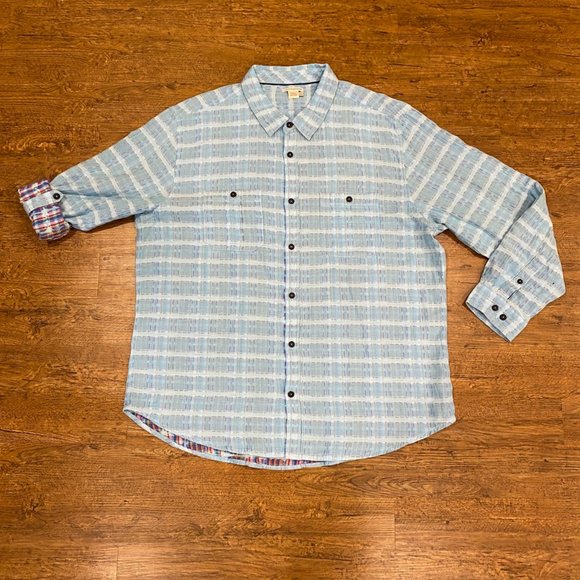 Carbon 2 Cobalt Sea Change Chambray Textured Patchwork Button Up Shirt Men's 2XL - Picture 2 of 11